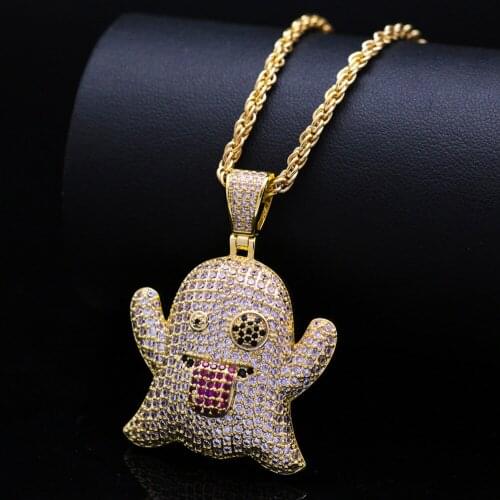 Hip Hop Iced Out Full Cubic Zircon Rope Chain Ghost Face Pendant Necklace for Men Jewelry for Boy Necklace Chain Choker for Man
