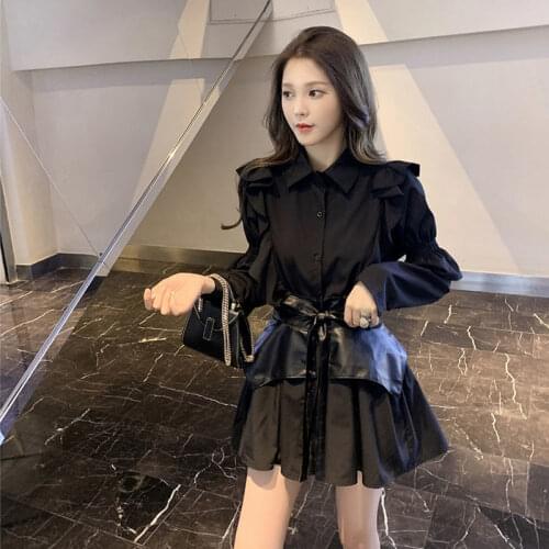 Black Elegant Dress Women Mini Long Sleeve Vintage Shirt Party Dress Set Female Casual Korean Fashion Gothic Dress Autumn 2020
