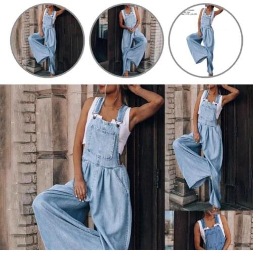 High Waist Jeans Ladies Solid Color Pockets Autumn Jumpsuit Street Wear