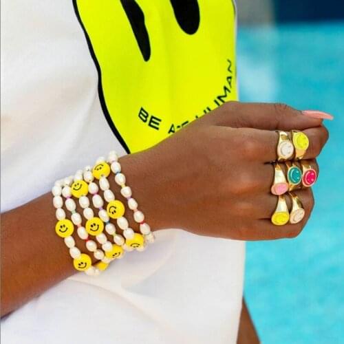 Statement Smiley Face Mood Ring for Lovers Women Vintage Copper Epoxy Chunky Rings High Quality Aesthetic Jewelry Gifts