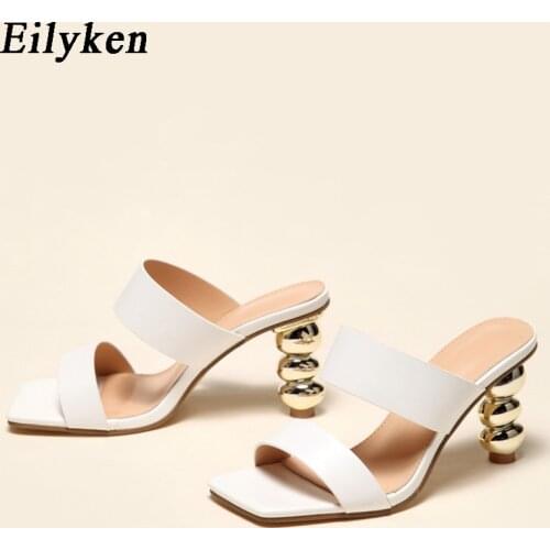 Eilyken New Arrival Fashion Square Toe Transparent Gourd Heel Womens High Heels Pink Summer Outdoor Slides Female Slipper