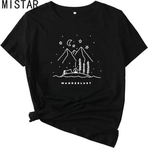 Wanderlust T Shirt Women Printed Graphic Black Tees Women Summer Short Sleeve Tshirt Women Outdoor Funny Tee Shirt Femme