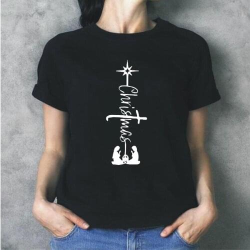 Harajuku Christmas Cross Jesus Print T Shirt Women Tops Hipster Christian Faith Short Sleeve Tee Shirt Femme Camisetas Mujer