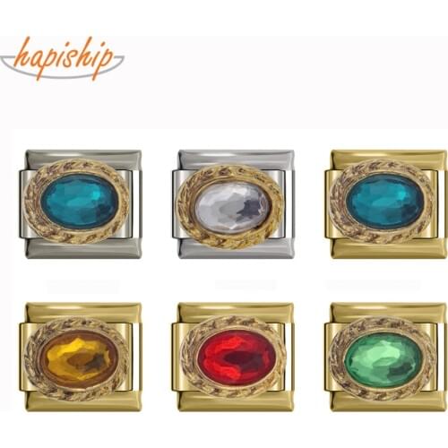 Hapiship 9mm Width Original Daisy Gold Color Rhinestone High-end Charm Fit Bracelet Stainless Steel Jewelry Making DJ124