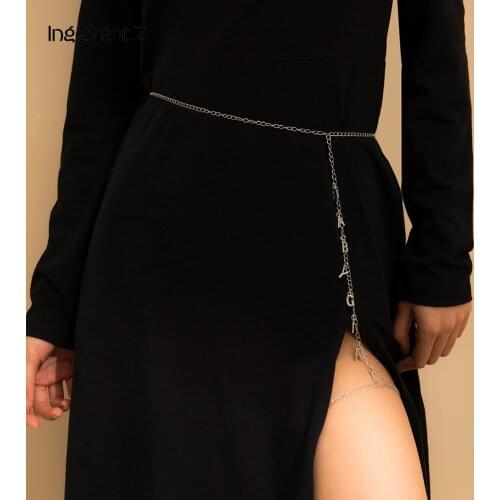 IngeSight.Z Sexy Summer Beach Harness Waist Belly Chain Punk Letter BabyGirl Pendant Garter Wraps Leg Chain Women Body Jewelry