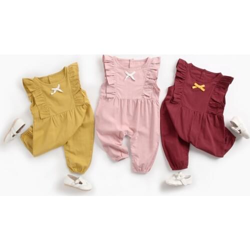 Summer Solid Rompers Newborn Infant Baby Girl Outfit Cotton Romper Jumpsuit Kids Fly sleeve One piece Casual Clothes