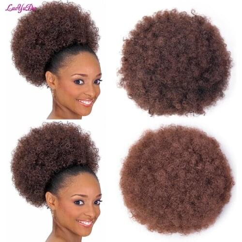 LUOYUDU 10 Inch Hairpiece Hair Afro Curly Puff Bun Synthetic Chignon For Black Women With Drawstring Clips Wig Hair Extensions