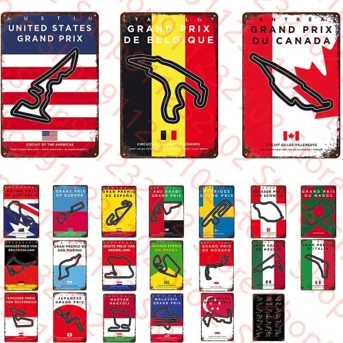 Racing Track Metal Tin Sign F1 Competition Iron Painting Tin Sign Plaque Iron Plate Bar Club Man Cave Home Club Wall Decoration