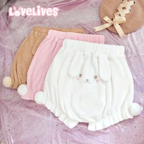 Kawaii Women Lolita Girl 3D Ear Bunny Pumpkin Shorts Cute Rabbit Bud Bubble Bloomers Shorts Under Pants Safety Shorts Cosplay