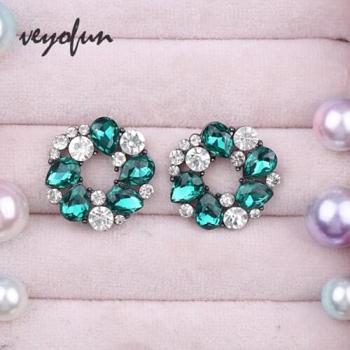 Veyofun Trendy Girl Round Crystal Stud Earrings for Women Fashion Jewelry Wholesale Gift New 2021