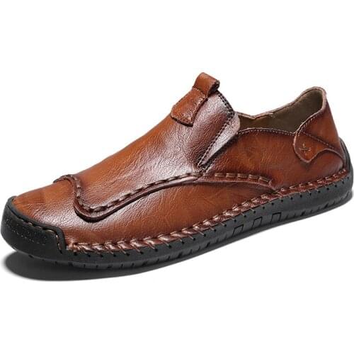 Men Leather Shoes Fashion Leisure Men Leather Loafer Shoes Genuine Leather Solid Slip On Driving Shoes Soft Comfy Flat Footwear