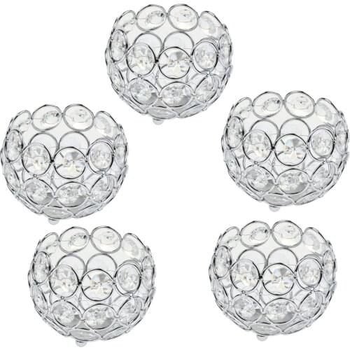 Set of 5 Crystal Display Bowl Tealight Candle Holder Globe Shape Home Dining Wedding Table Centerpiece, Silver