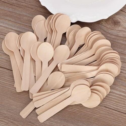 100Pcs/Pack Wooden Forks Spoons Cutters Set Disposable Wood Cutlery Utensils Tableware For Dinner Barbecue Party Supplies
