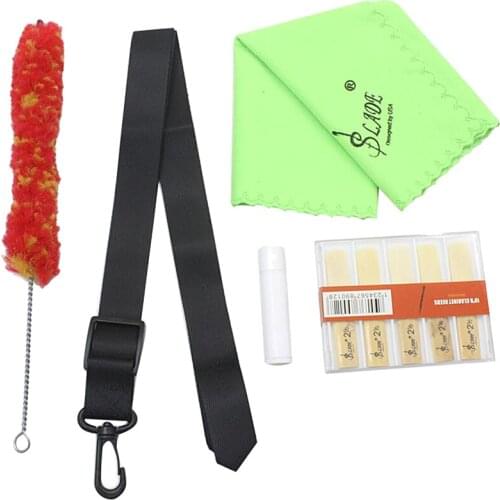 5 In 1 Clarinet Accessories Kit Reeds+Neck Strap+Cork Grease+Cleaning Cloth+Brush