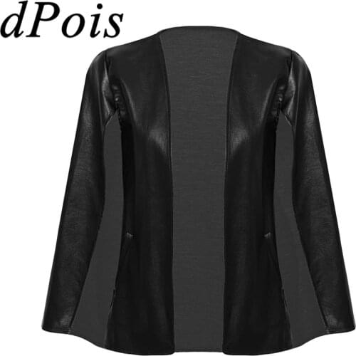 Womens PU Leather Open Front Cape Cloak Ponchos Slit Sleeve Jacket Ladies Evening Cocktail Dress Party Suit Coat Formal Blazer