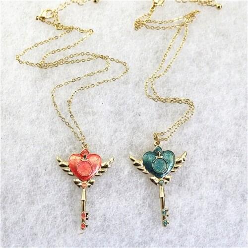 New Japanese and Korean style sweet girl Enamel key pendant necklace fairy cartoon love wings sweater chain
