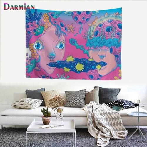 DARMIAN New Harajuku Illustrator Pattern Tapestry Hippie Summer Art Wall Hanging Tapestries for Living Room Home Decor Banner