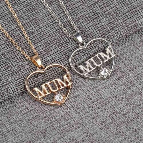 Love Mom Gift Great Mama Zircon Heart Pendant Necklace Silver Color/Gold Jewelry Mother Day Gift For Mother MUM Letter Necklace