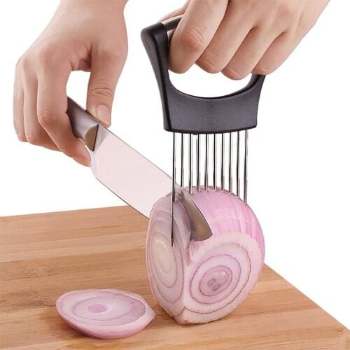 Food Slice Assistant Vegetable Holder Stainless Steel Onion Cutter Onion Chop Fruit Vegetables Cutter Slicer Tomato Cutter Knife