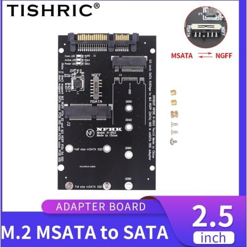TISHRIC M.2 MSATA to SATA 2.5 inch Adapter Plate 2.5 inch SATA 6.0Gbps to M2 NGFF SATA MSATA SSD Adapter Board Converter Card