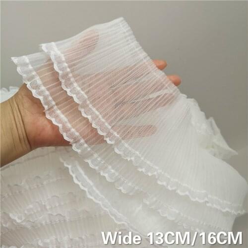 16CM wide luxury doulbe layers tulle Pleated lace fabric ruffle elastic trim ribbon collar DIY wedding dress tassel sewing decor