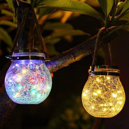 Waterproof Outdoor Led Solar Jar Crack Light Ball Glass Garden Hanging Lamp Balcony Layout Decor Christmas Wish Night Lights