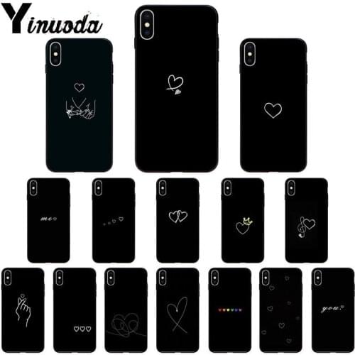 Yinuoda Black Simple Lines Love Heart TPU Soft High Quality Phone Case for iPhone 8 7 6 6S Plus 5 5S SE XR X XS MAX Coque Shell