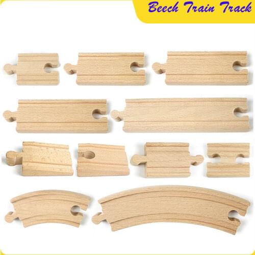 11 Styles Diy Wodden Rail Track Accessories Railway Compatible with Normal Brand Beech Train Road Toys for Children Kids Gift