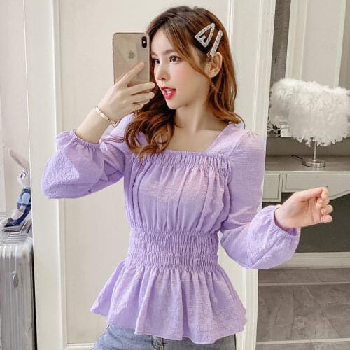 Womens Autumn Square Collar Chiffon Long-Sleeved Shirt Blouse Women Blusas Ropa De Mujer