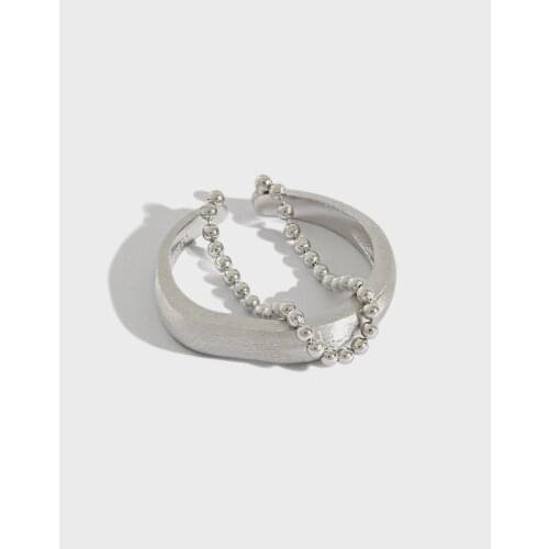 SHANICE 100% Pure 925 Sterling Silver Matte Surface Small Round Beads Chain Tassel Open Rings for Women Fine Jewelry Gifts