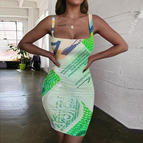 Giyu Brand Australian Dollar Dress Women Money 3d Print Graffiti Halter Sleeveless Colorful Sundress Harajuku Ladies Dresses