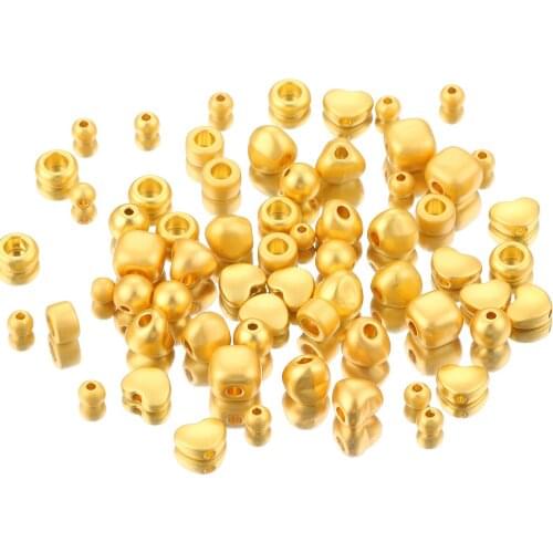 Gold Matte Metal Big Hole bead Heart Cube Shape Charms Round Copper Spacer Loose beads for Jewelry bracelet necklace making DIY