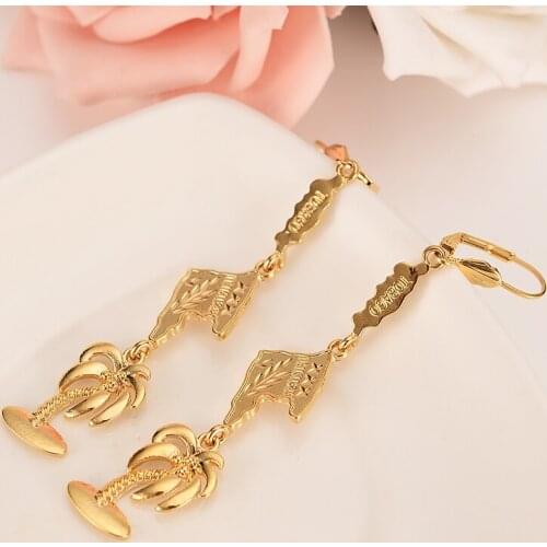 Gold Women Trinidad map Coconut Palm Tree Geometric Metal Coco Joker Earrings Dangle Summer Holiday Earring jewelry gifts