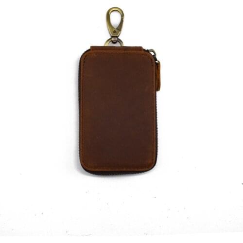Joyir 2021 Genuine Leather Key Wallets Men Key Bag multi-function Key Case Fashion zipper Mini Housekeeper Key Holders brown