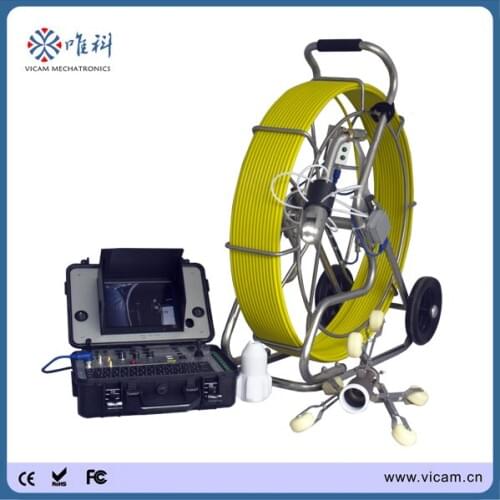 360 degree 8inch LCD monitor pan tilt video sewer pipeline inspection camera 120m with stainless steel skids V8-3288PT-1