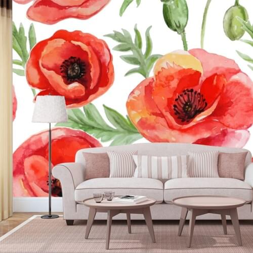 Custom Red Floral Painting House Home Decor 3d Wallpapers Murals for Living Room Desktop Walls Paper Contact Vinyl PVC Wall Roll
