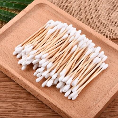 50/150 Pcs Disposable Convenient Soft Double Head Wood Cotton Swabs Lightweight For Beauty Makeup Remover Nose Ears Cleaning