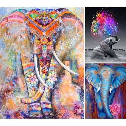 5D Diy Diamond Painting Colorful Elephant Cross stitch Kit Full Drill Round Diamond Embroidery Mosaic Art Picture Home Decor