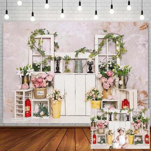 Avezano Cake Smash Backdrops Birthday Flowers Green Leaves White Board Photography Background Photo Studio Photophone Photozone