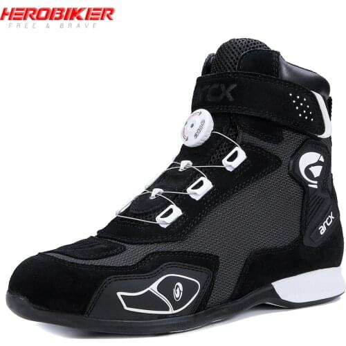 Motorcycle Boots Moto Men Motocross Shoes Motorbike Biker Chopper Cruiser Summer Touring Ankle Shoes With Tuning Knob