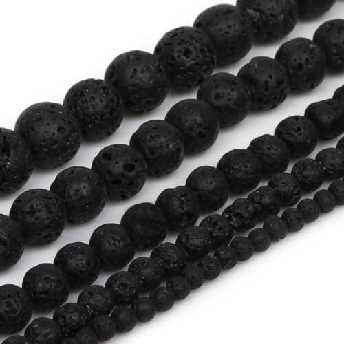 Natural Stone Beads 4 6 8 10 12mm Black Volcanic Lava Beads Round Loose Beads For Jewelry Making DIY Necklace Bracelet