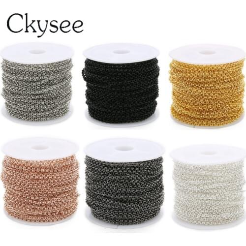 Ckysee 10Yards/Roll 2/3mm Width O Link Chain Necklace Gold Black Color Metal Iron Bulk Chain For Diy Jewelry Making Supplies