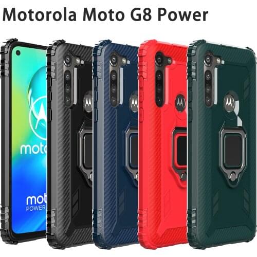 For Motorola Moto G 5G Plus Case Soft Silicone carbon fiber With Stand Ring protective back cover case for MOTO G8 Power E 2020
