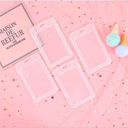 Transparent PVC ID Credit Card Badge Holder Protector Cover Storage Cover Pocket Bus Card Case Border Lanyard Holes