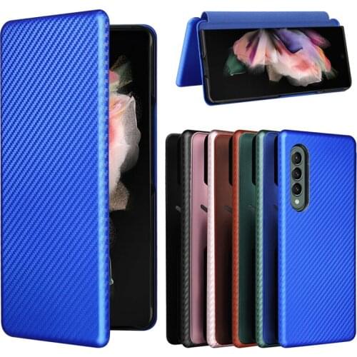 Carbon Fibre Grain Business Magnetic Flip Leather Case for Samsung Galaxy Z Fold 3 TPU Kickstand Holder Cover Etui Capa Fundas