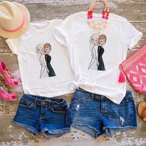 Dear Sister Elsa Anna Frozen Printing Casual Mom Baby Girl Family Matching T-Shirt Sisters' Clothes Children Tshirt Dropship