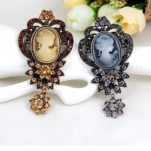 Elegant Women Brooch Hot Selling New Style Pendent Drop Cameo Brooch Retail Austrian Crystals