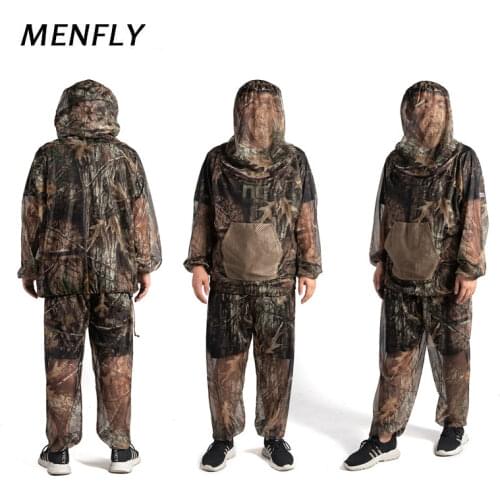 MENFLY Camouflage Anti-mosquito Beekeeping Suit Camping Adventure Safari Mesh Hood Hunting Ghillie Suits Camo Fishing Clothes