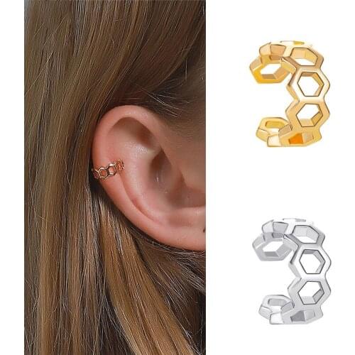 Classic Design hexagon Shaped Earrings For Women Girls Fashion Simple Style Geometric Clip Ear Jewelry Party Gifts 1 piece