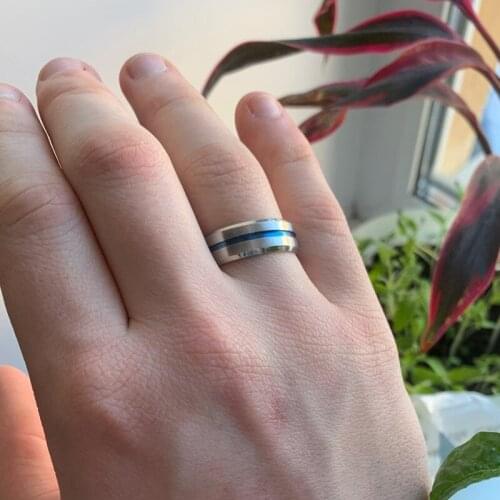 Trendy 8MM Black Blue Groove Stainless Steel Ring For Woman Men Wedding Bands Rainbow Couples Rings Male Jewelry Drop shipping